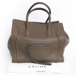 Sac "phantom square" CELINE cuir étoupe et bordures bleues