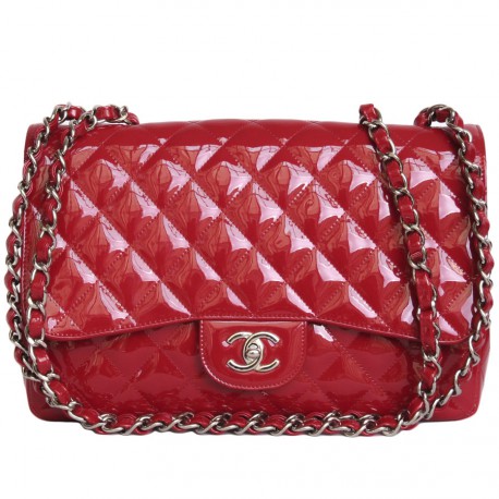 Sac Jumbo CHANEL cuir verni rouge