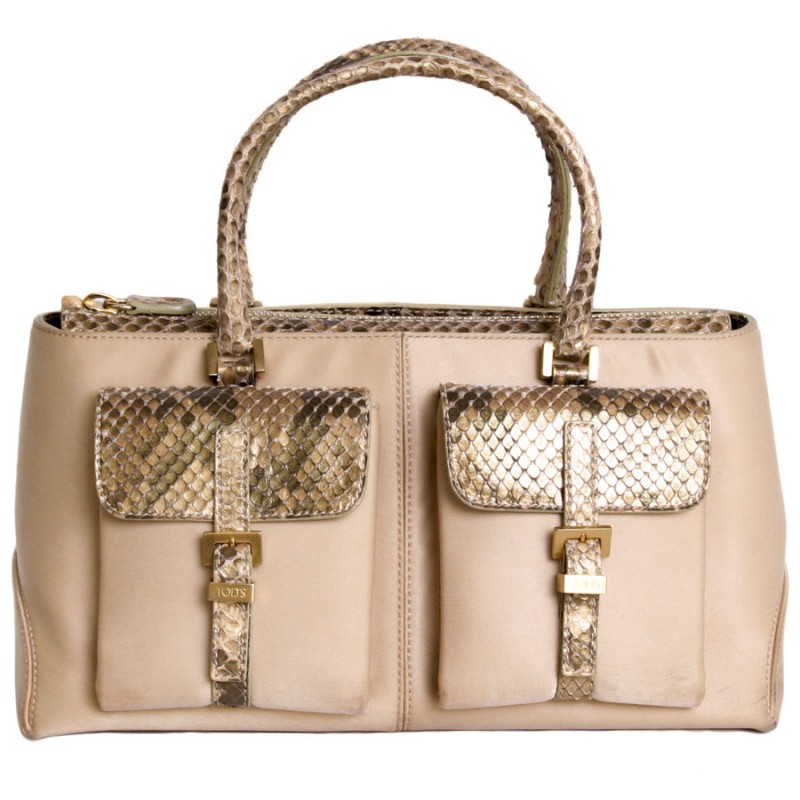 Mini handbag TOD's leather Duchess and python gold satin - VALOIS