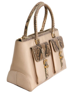 Mini sac à main TOD'S cuir recouvert de satin et python gold