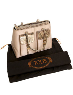 Mini sac à main TOD'S cuir recouvert de satin et python gold