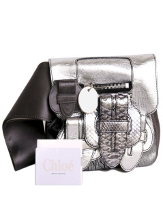 CHLOE handbag silver leather, python and satin mini