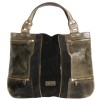 Sac JIMMY CHOO gris foncé et vert kaki en cuir verni et veau velours