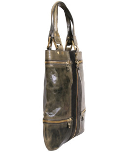 Sac JIMMY CHOO gris foncé  et  vert kaki en cuir verni et veau velours