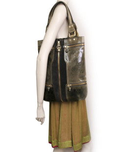 JIMMY CHOO dark gray and Green Khaki bag patent leather and suede