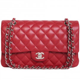 Timeless CHANEL red caviar leather bag