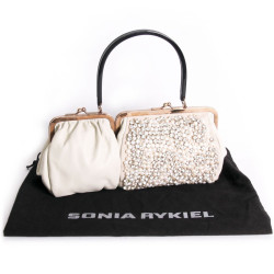 sac à main SONIA RYKIEL collection anniversaire en cuir blanc et perles 