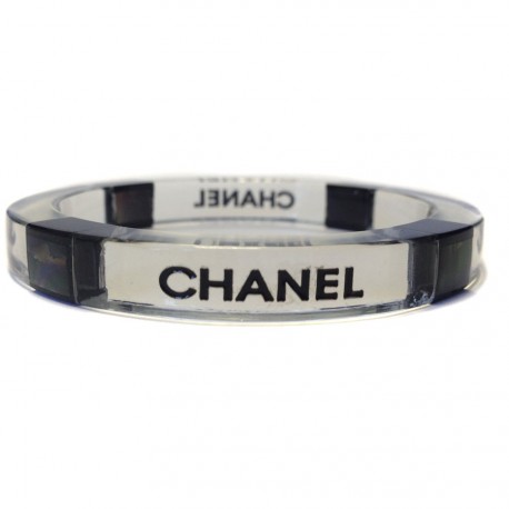 Bracelet CHANEL en plexi transparent et nacre foncée