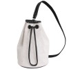 sac seau HERMES en toile blanche et cuir noir