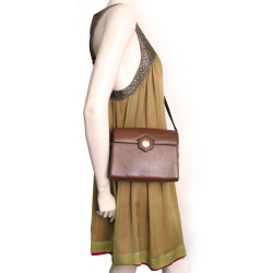 Sac besace REVILLON en cuir marron grain large