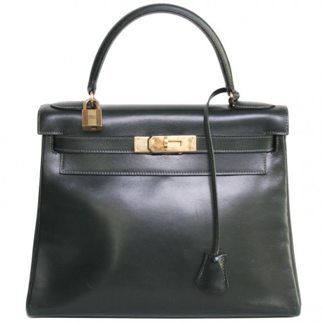 HERMES Kelly 35 Vintage bag in black box leather - VALOIS VINTAGE PARIS