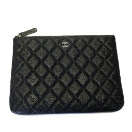 CHANEL wallet zip black quilted caviar leather