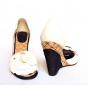 Compensated heels open toes CHANEL T 38.5 "Camellia" in leather, Cork and satin moiré