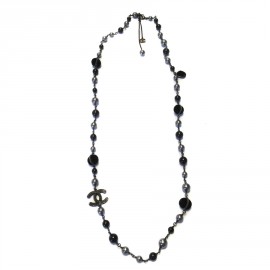 Long beaded velvet, steel and black CHANEL necklace