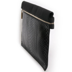 Pochette  VICTORIA BECKHAM en cuir de buffle et python noir GM