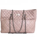 Sac cabas CHANEL en cuir vieilli beige rosé matelassé 