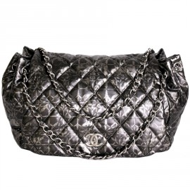 Black and grey canvas two-tone CHANEL jumbo bag