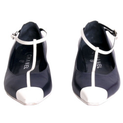 Ballerines CHANEL T 36 bicolores en cuir bleue et blanc