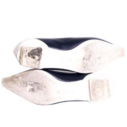 Ballerines CHANEL T 36 bicolores en cuir bleue et blanc