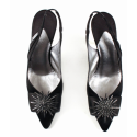 Couture CHANEL T 36 black silk satin pumps