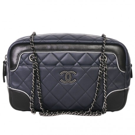 Sac "caméra" CHANEL bicolore bleu et noir