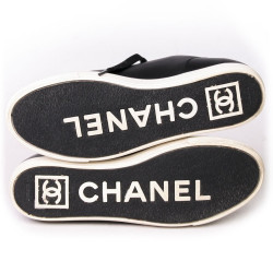 Tennis CHANEL T 38 cuir d'agneau noir