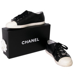 Tennis CHANEL T 38 cuir d'agneau noir