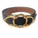 Gold and black reversible box leather HERMES belt