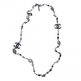 Necklace CHANEL ruthenium, steel pearls and smoked