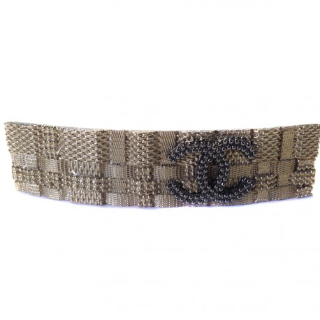 Barrette CHANEL chaînée dorée et CC argent noirci