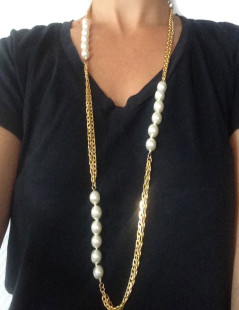 CHANEL vintage chains necklace and Pearly beads