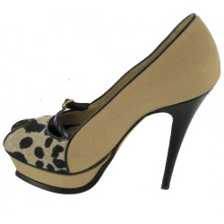 Escarpins open toe YVES SAINT LAURENT T37,5 soie beige et léopard