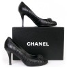 CHANEL shoes 38.5 T black lambskin with camellias