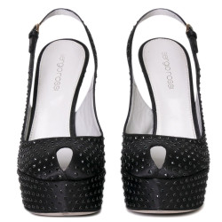 Escarpins SERGIO ROSSI T36,5 satin et strass noir