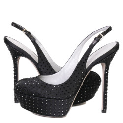 Escarpins SERGIO ROSSI T36,5 satin et strass noir