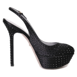 Escarpins SERGIO ROSSI T36,5 satin et strass noir