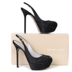 Escarpins SERGIO ROSSI T36,5 satin et strass noir