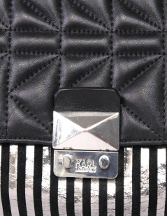 KARL LAGERFELD bands black leather flap purse silver