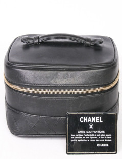 CHANEL black leather travel kit