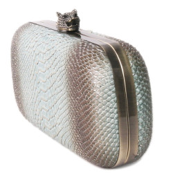 Minaudière HOUSE OF HARLOW cuir façon python vert d'eau