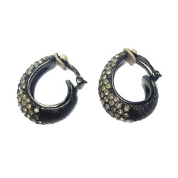 Boucles d'oreille  clips GOOSSENS  métal argenté noirci et strass