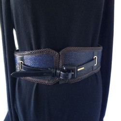 Ceinture BURBERRY PRORSUM en cuir marron, noir et bleu