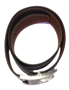 Ceinture HERMES en cuir réversible noir et gold