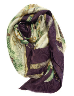 LORIS AZZARO plum and ivory silk scarf