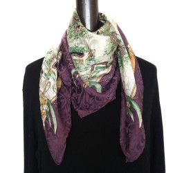 Foulard LORIS AZZARO en soie prune et ivoire