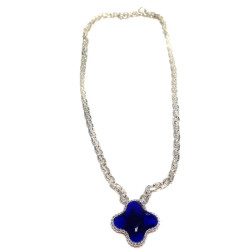 MARGUERITE of VALOIS sapphire glass clover necklace