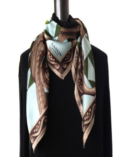 Foulard LANVIN en soie bronze et bleu