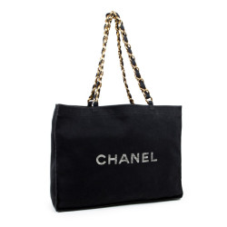 Sac cabas CHANEL 80' en toile noire