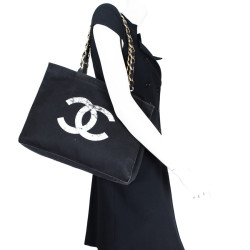 Sac cabas CHANEL 80' en toile noire