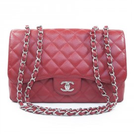 CHANEL red caviar leather jumbo bag